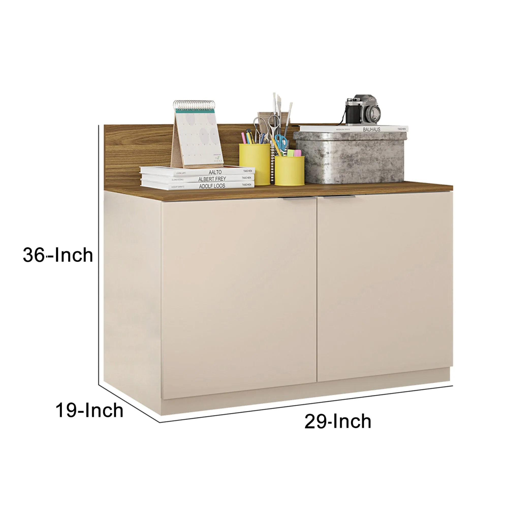 36 Inch Wooden Accent Cabinet with 2 Doors, Brown and Off White By The Urban Port