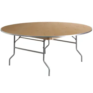 6-Foot Round HEAVY DUTY Birchwood Folding Banquet Table with METAL Edges