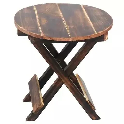 AFIRAA® Wooden Folding Side Table/and Coffee Table for Living Room,Office and Decoration.Hand-Craft Round Table for lamp,Books,Flower Pot,showpieces or Sitting. (Brown)