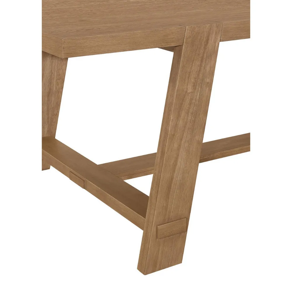Alia 84 Inch Dining Table, Wire Brushed, Asian Hardwood, Rustic Brown  By Casagear Home