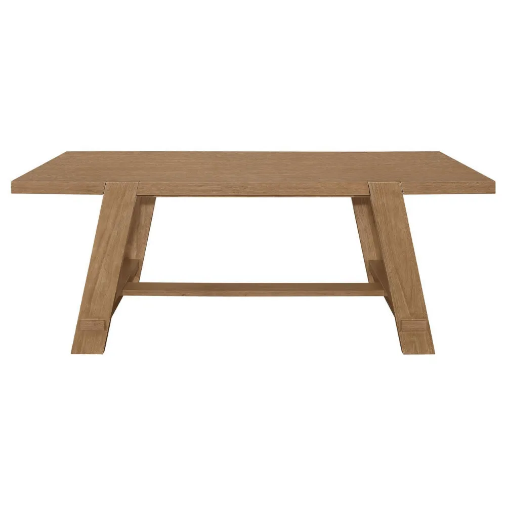 Alia 84 Inch Dining Table, Wire Brushed, Asian Hardwood, Rustic Brown  By Casagear Home
