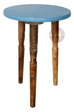 All About Wood Round-Top Foldable & Lightweight Wooden End Table | Home Decor Furniture Bed-Side Tables for Bedroom, Drawing Room, Living Room, Office, Café (Blue, MDF & Mango Wood)