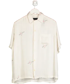 All Saints Cream Bow Heart Print Short Sleeve Shirt UK L