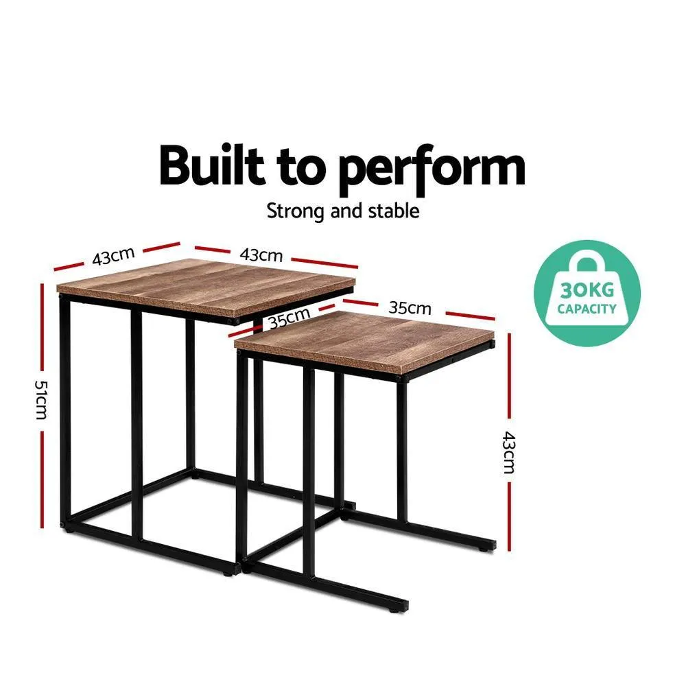 Artiss Rustic Nesting Side Tables Wooden with Metal Frame