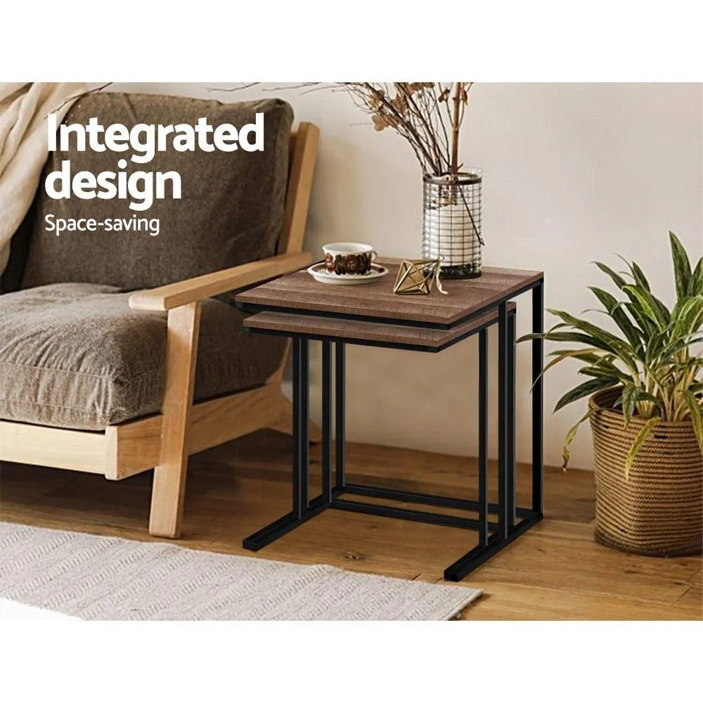 Artiss Rustic Nesting Side Tables Wooden with Metal Frame