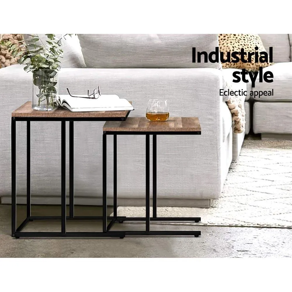 Artiss Rustic Nesting Side Tables Wooden with Metal Frame