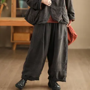 Babakud Women Winter Vintage Thickened Linen Quilted Cotton Pants