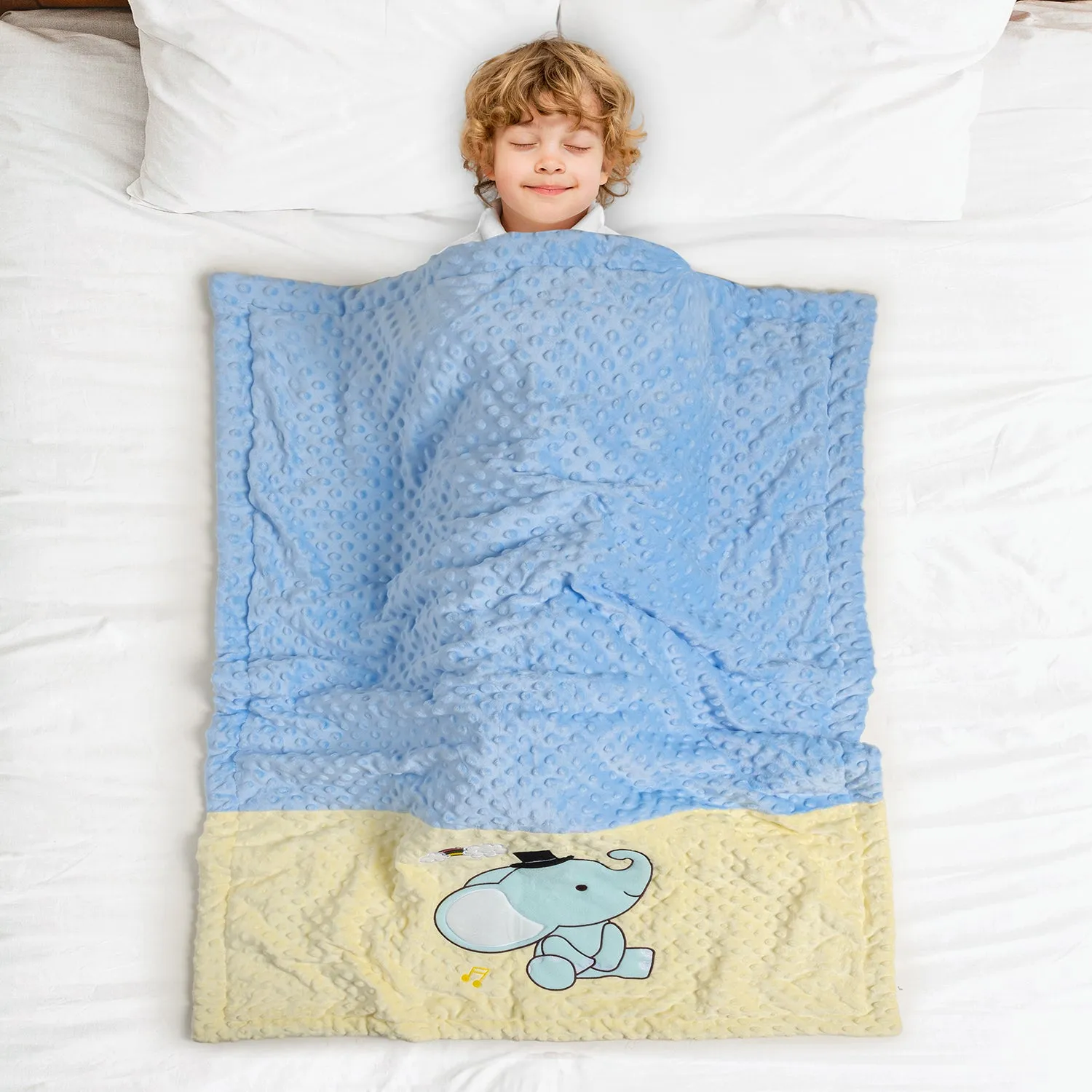 Baby Moo Festive Elephant Plush Cotton All Season Nursery Blanket - Blue
