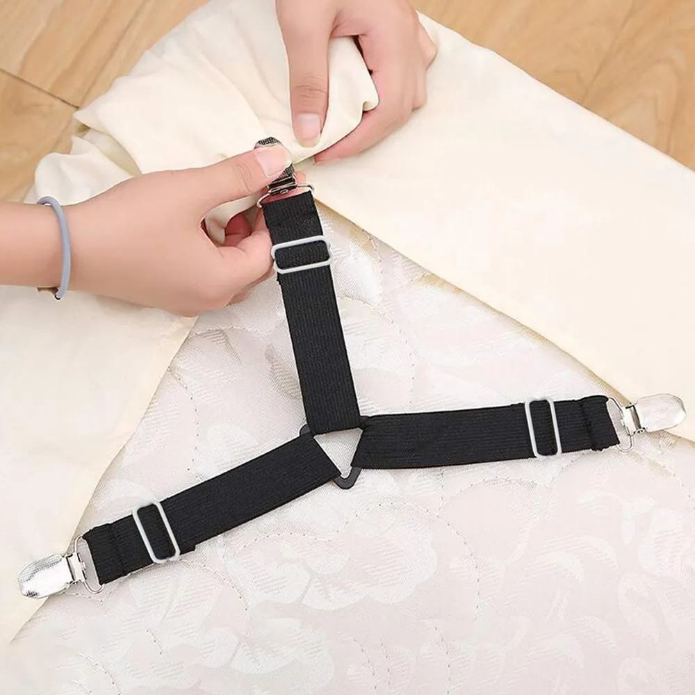 Bed Sheet Fasteners, Adjustable Triangle  Elastic Band Straps
