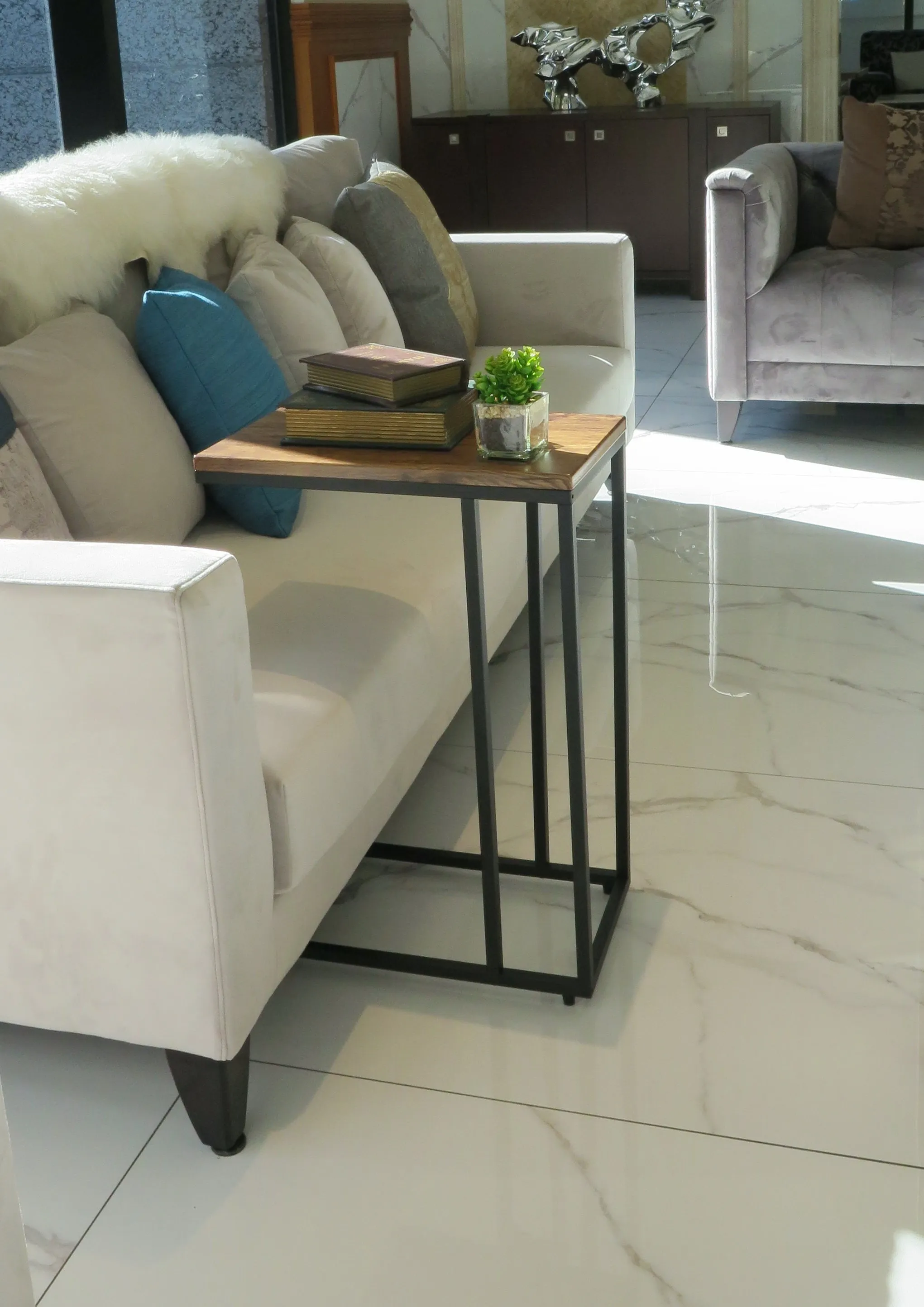 Bellini C Shaped Table/ Sofa Side Table (Vintage/Black)