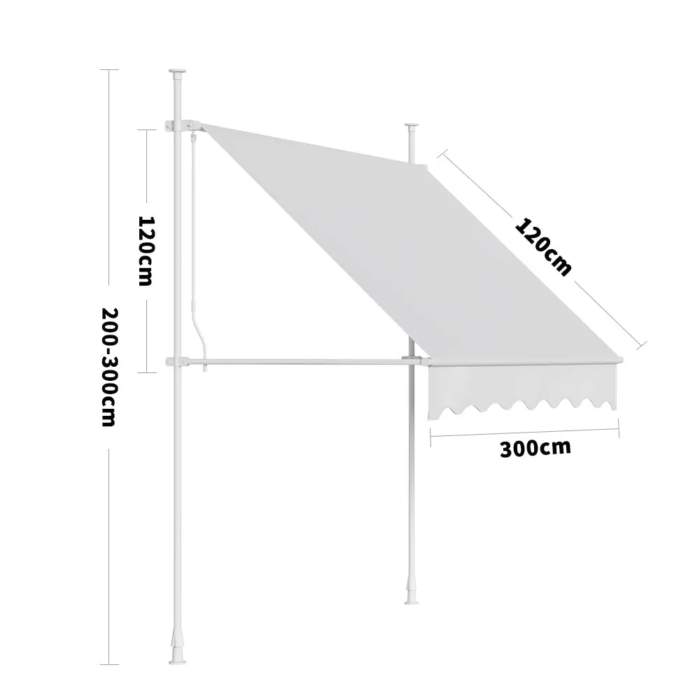 Black 2m/2.5m/3m Adjustable Outdoor Clamp Awning Garden Patio Balcony Window Sunshade Shelter
