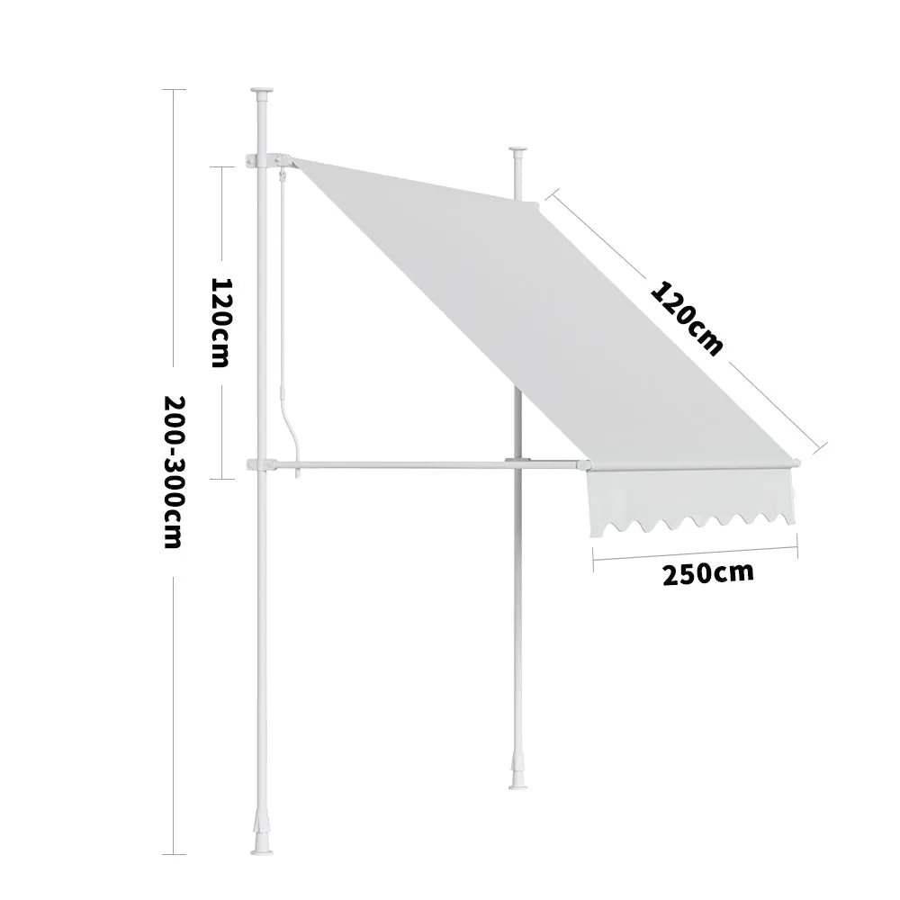 Black 2m/2.5m/3m Adjustable Outdoor Clamp Awning Garden Patio Balcony Window Sunshade Shelter