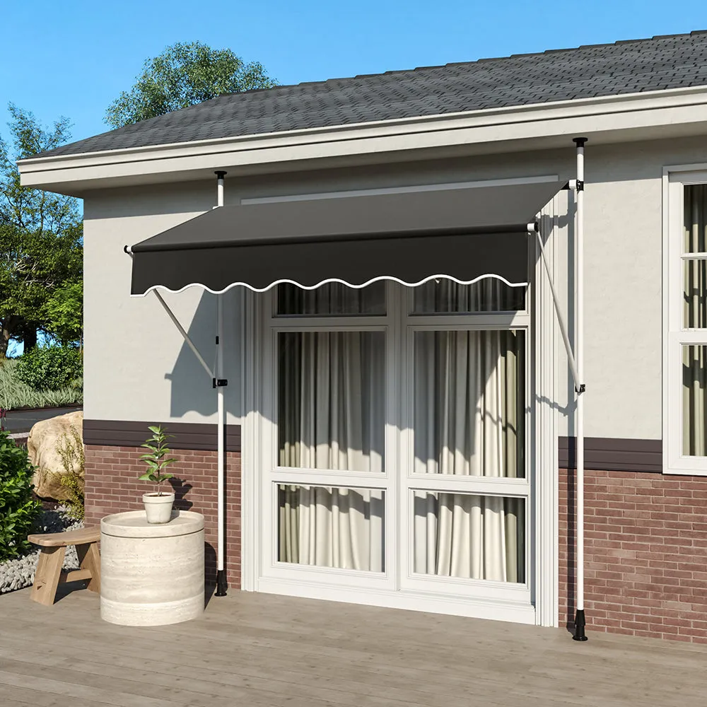 Black 2m/2.5m/3m Adjustable Outdoor Clamp Awning Garden Patio Balcony Window Sunshade Shelter