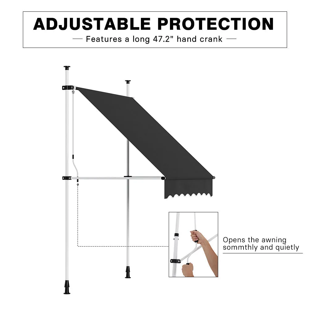 Black 2m/2.5m/3m Adjustable Outdoor Clamp Awning Garden Patio Balcony Window Sunshade Shelter