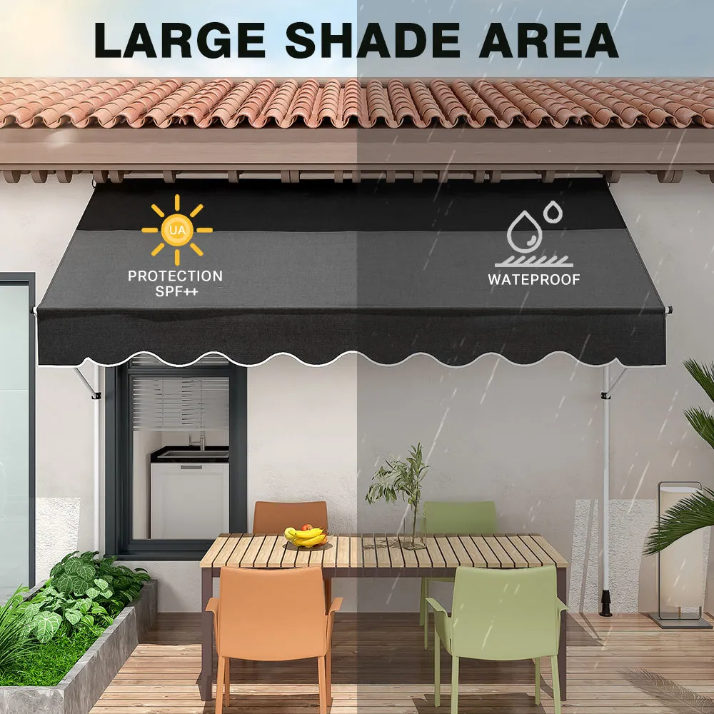 Black 2m/2.5m/3m Adjustable Outdoor Clamp Awning Garden Patio Balcony Window Sunshade Shelter