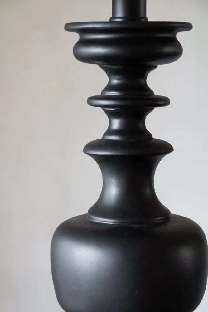 Black Turned Wood Table Lamp With Linen Lamp Shade