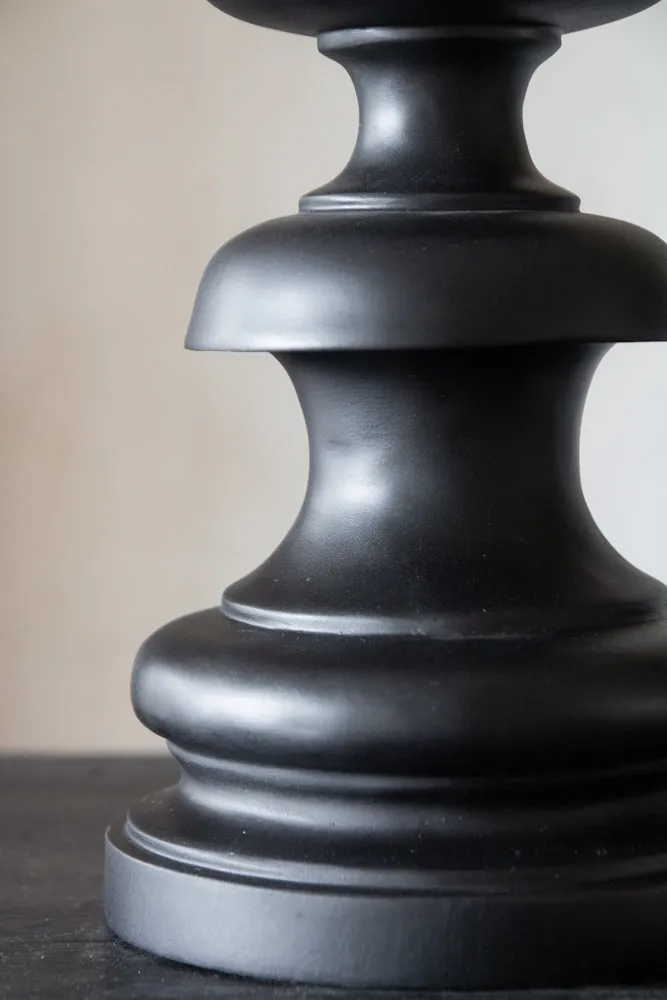 Black Turned Wood Table Lamp With Linen Lamp Shade