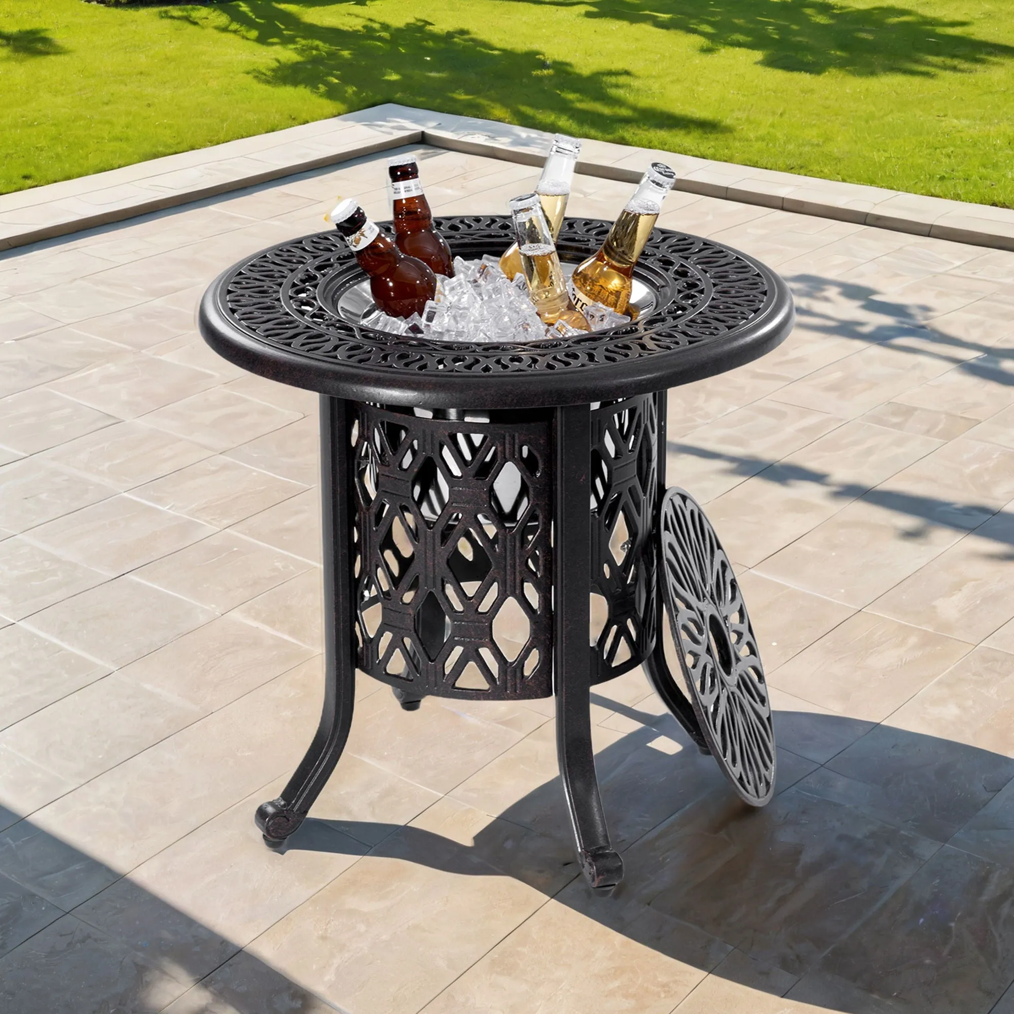 Couch.com Food Grade Stainless Steel Ice Bucket / Pail Table Set Hand Brushed Platina / Bronze, Weather-Resistant, Metal Construction, Black Finish by Couch.com
