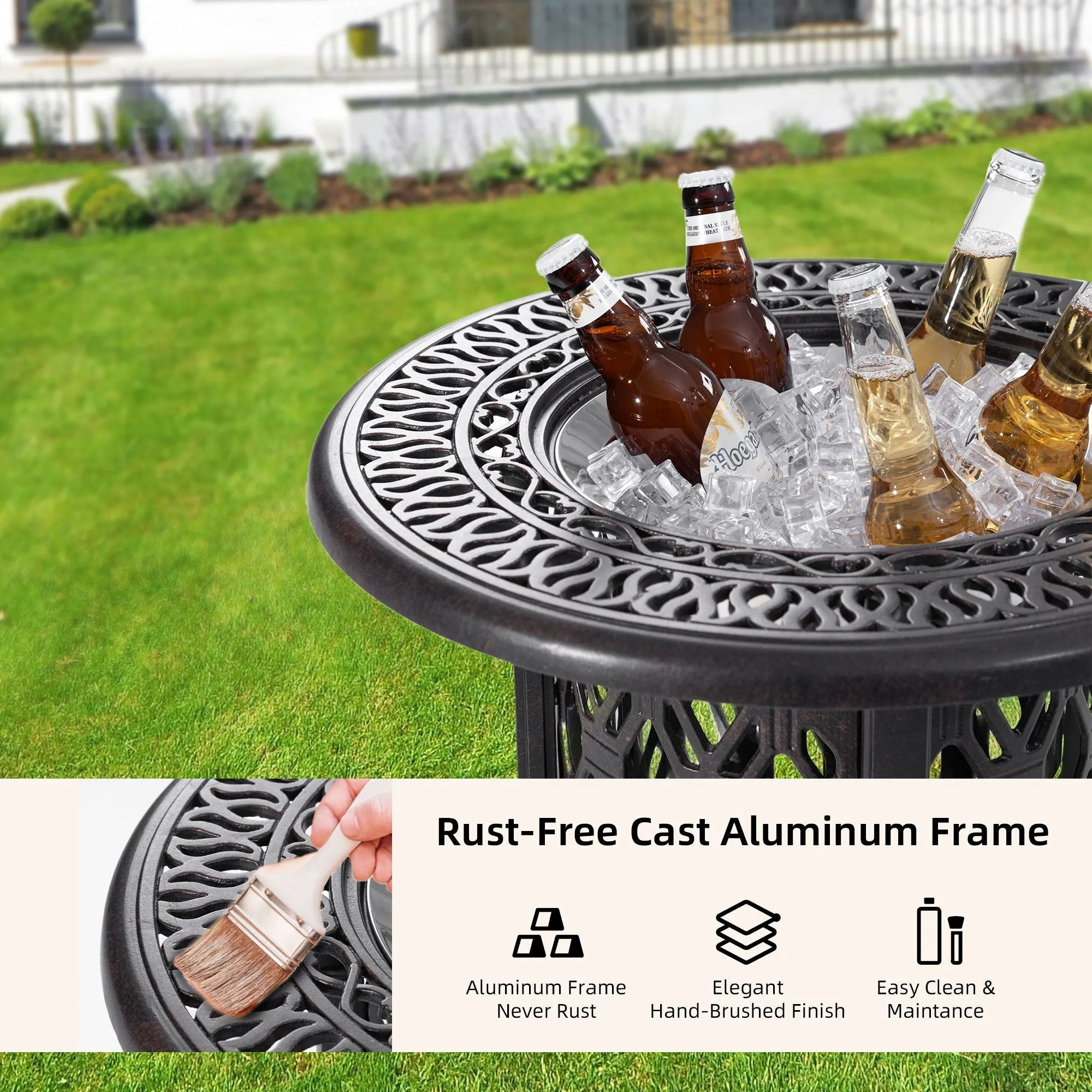 Couch.com Food Grade Stainless Steel Ice Bucket / Pail Table Set Hand Brushed Platina / Bronze, Weather-Resistant, Metal Construction, Black Finish by Couch.com