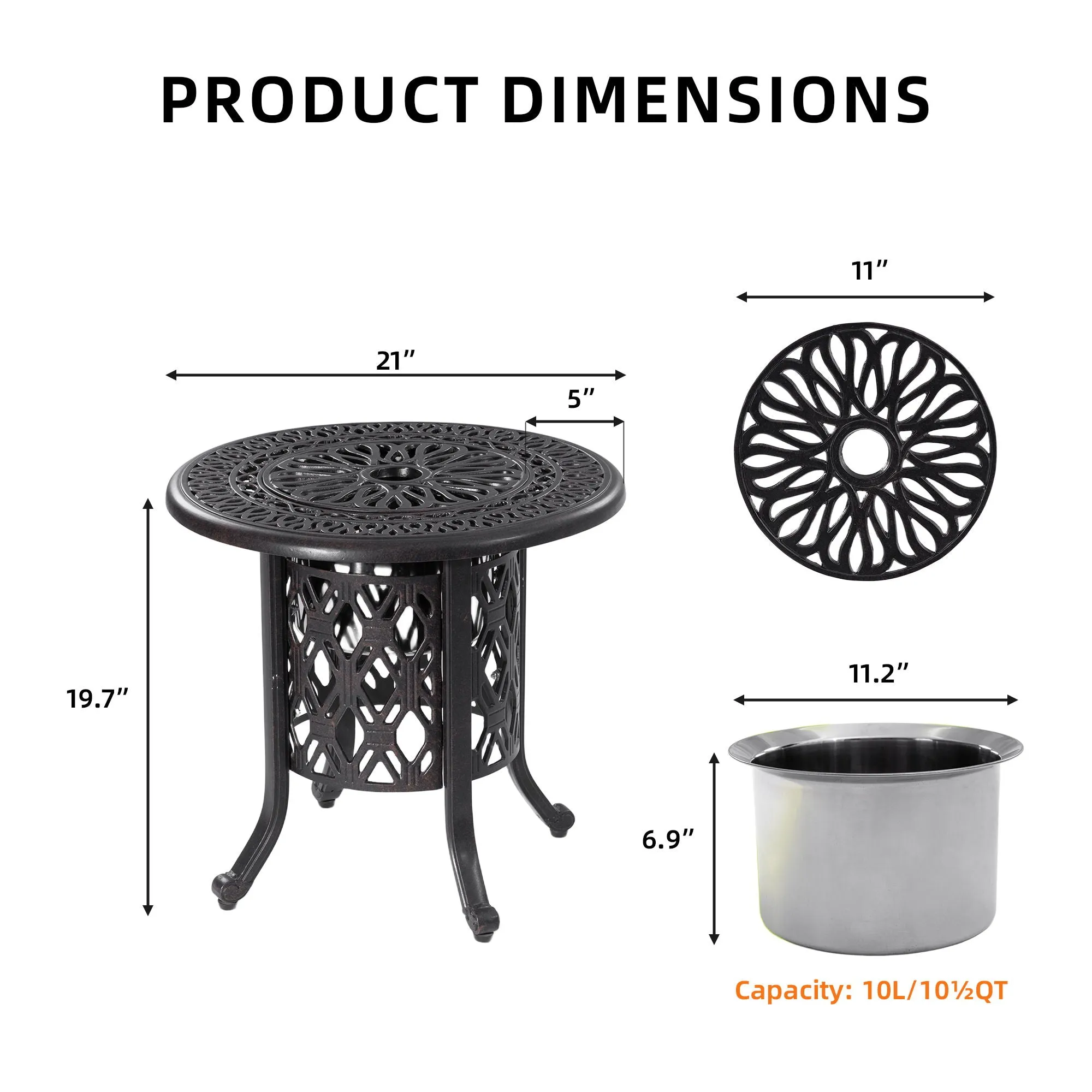 Couch.com Food Grade Stainless Steel Ice Bucket / Pail Table Set Hand Brushed Platina / Bronze, Weather-Resistant, Metal Construction, Black Finish by Couch.com