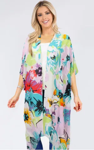 EAV5088 Floral Print Kimono Cover Up