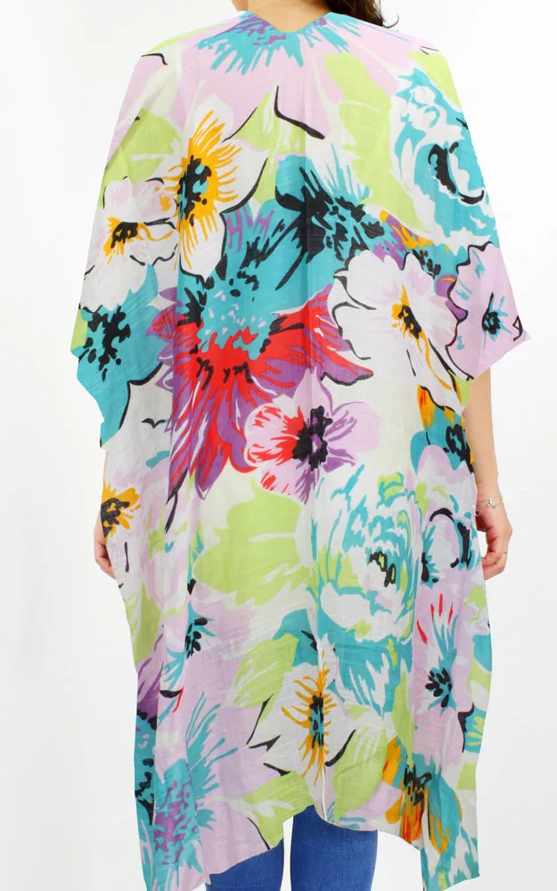 EAV5088 Floral Print Kimono Cover Up