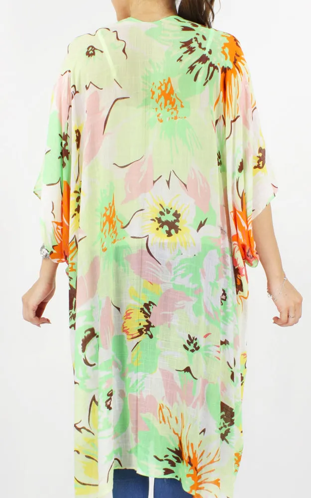 EAV5088 Floral Print Kimono Cover Up