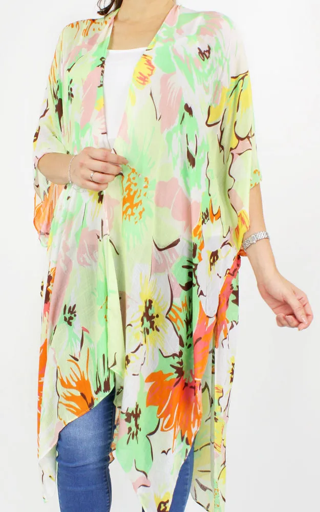 EAV5088 Floral Print Kimono Cover Up