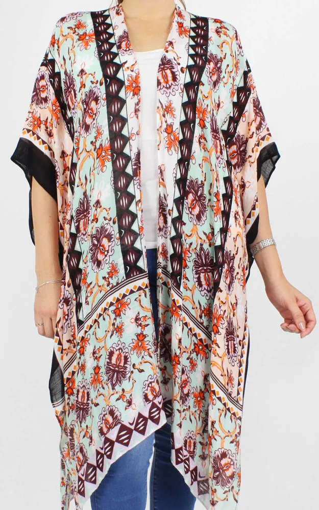 EAV5089 100% Premium Viscose Floral Print Kimono Cover Up