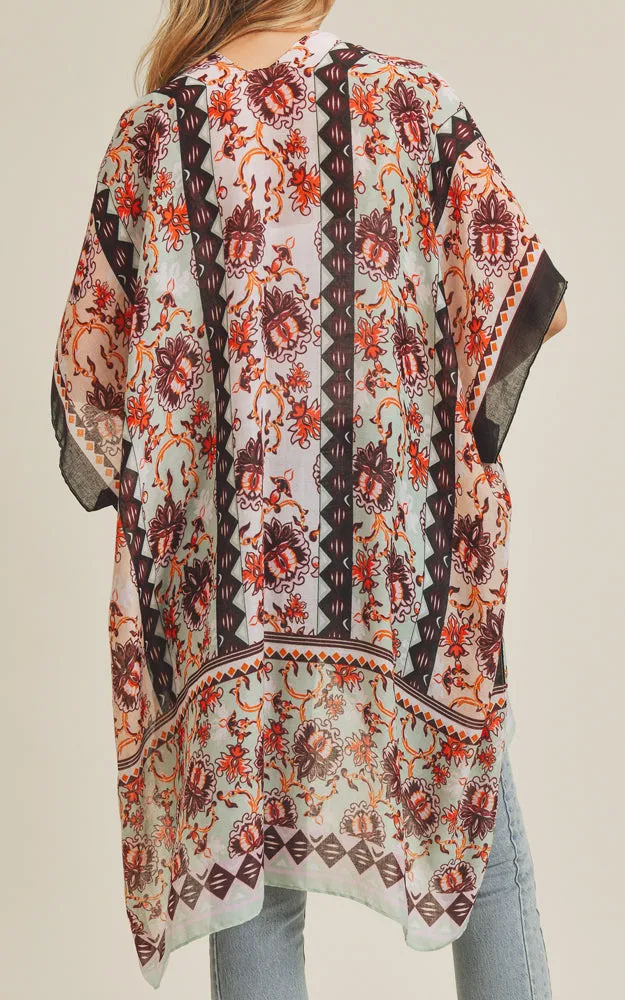 EAV5089 100% Premium Viscose Floral Print Kimono Cover Up