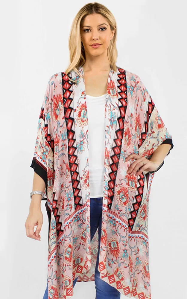 EAV5089 100% Premium Viscose Floral Print Kimono Cover Up