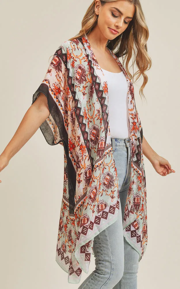 EAV5089 100% Premium Viscose Floral Print Kimono Cover Up