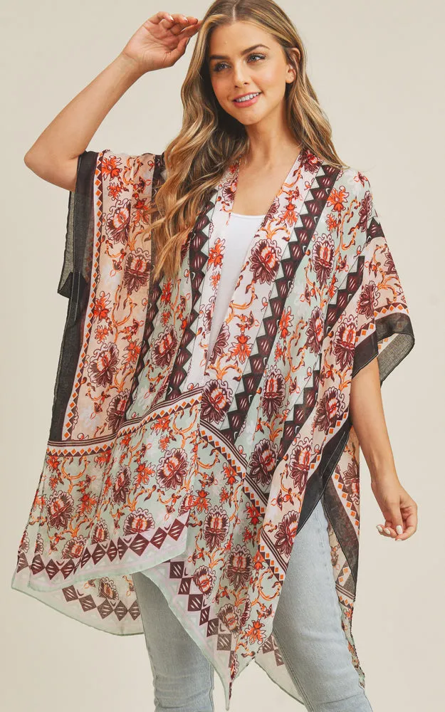 EAV5089 100% Premium Viscose Floral Print Kimono Cover Up