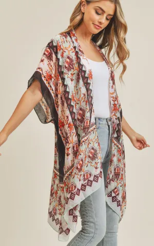 EAV5089 100% Premium Viscose Floral Print Kimono Cover Up