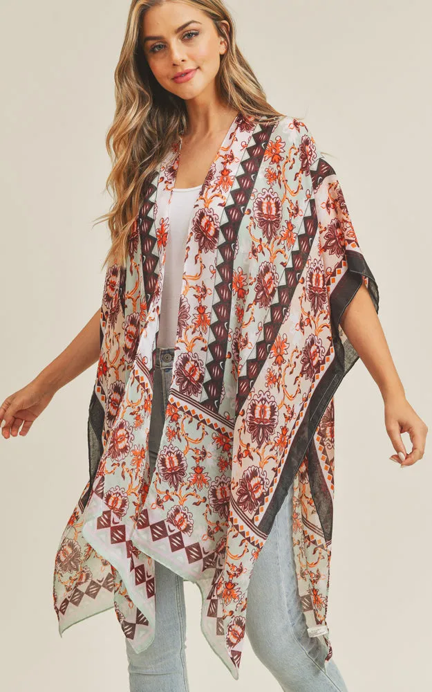 EAV5089 100% Premium Viscose Floral Print Kimono Cover Up