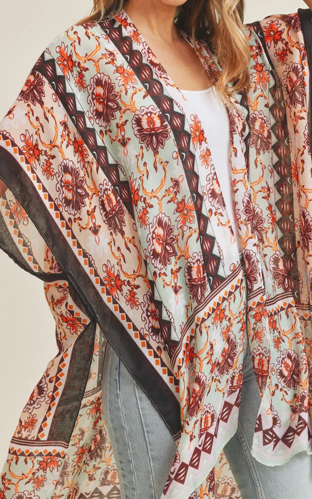 EAV5089 100% Premium Viscose Floral Print Kimono Cover Up
