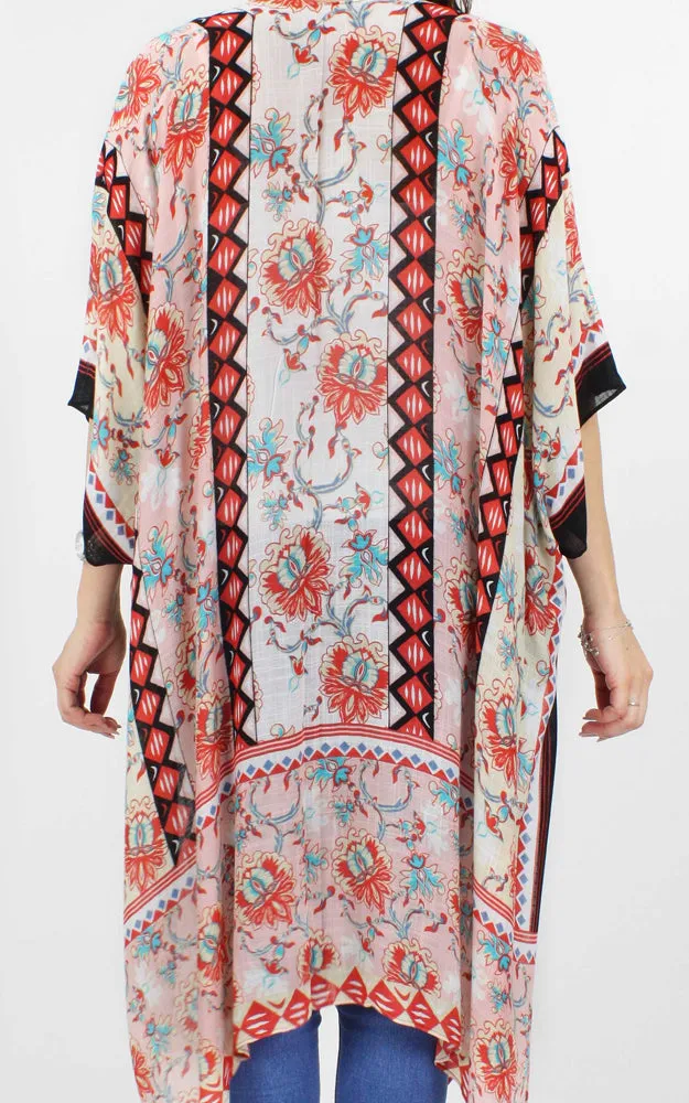 EAV5089 100% Premium Viscose Floral Print Kimono Cover Up