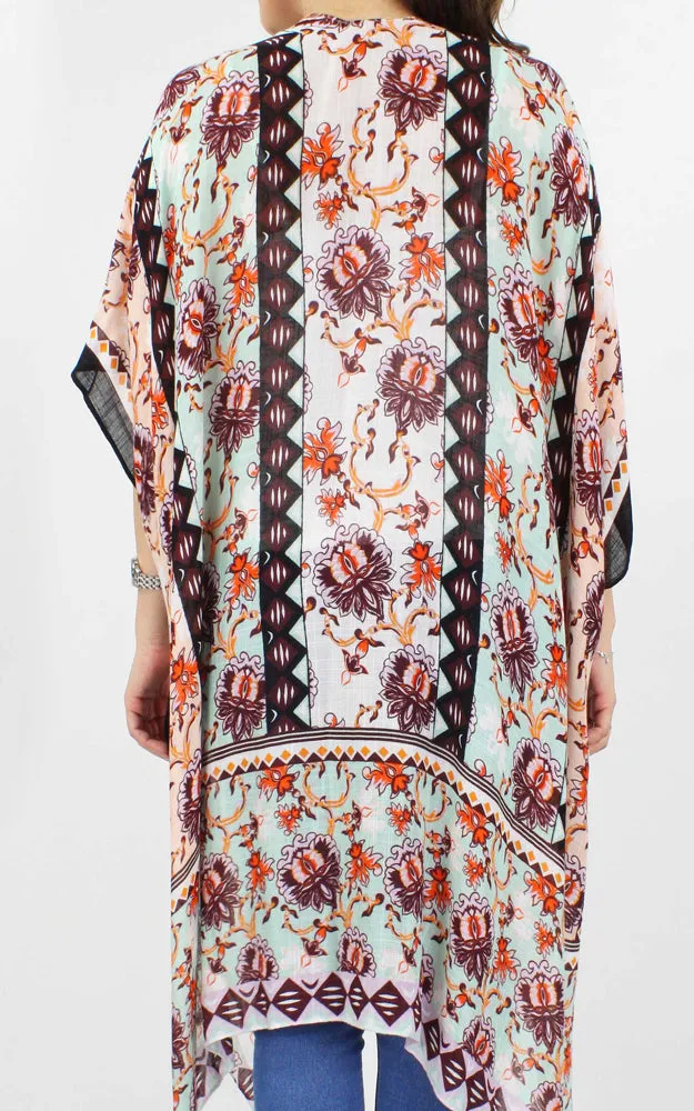 EAV5089 100% Premium Viscose Floral Print Kimono Cover Up