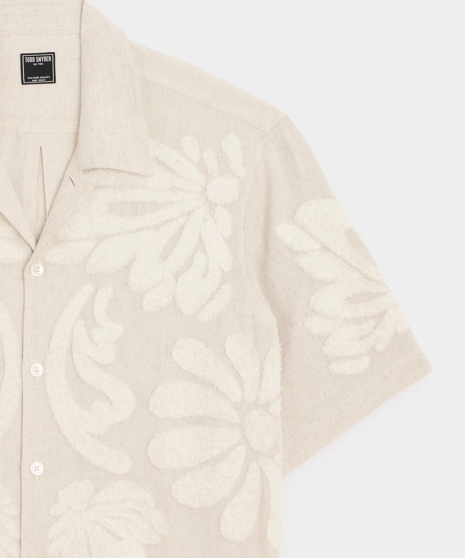 Embroidered Palm Leaf Camp Collar Shirt