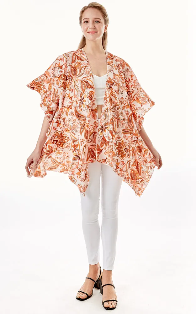 LOF1269 Floral Paisley Print Cover Up w/Ruffle Sleeves