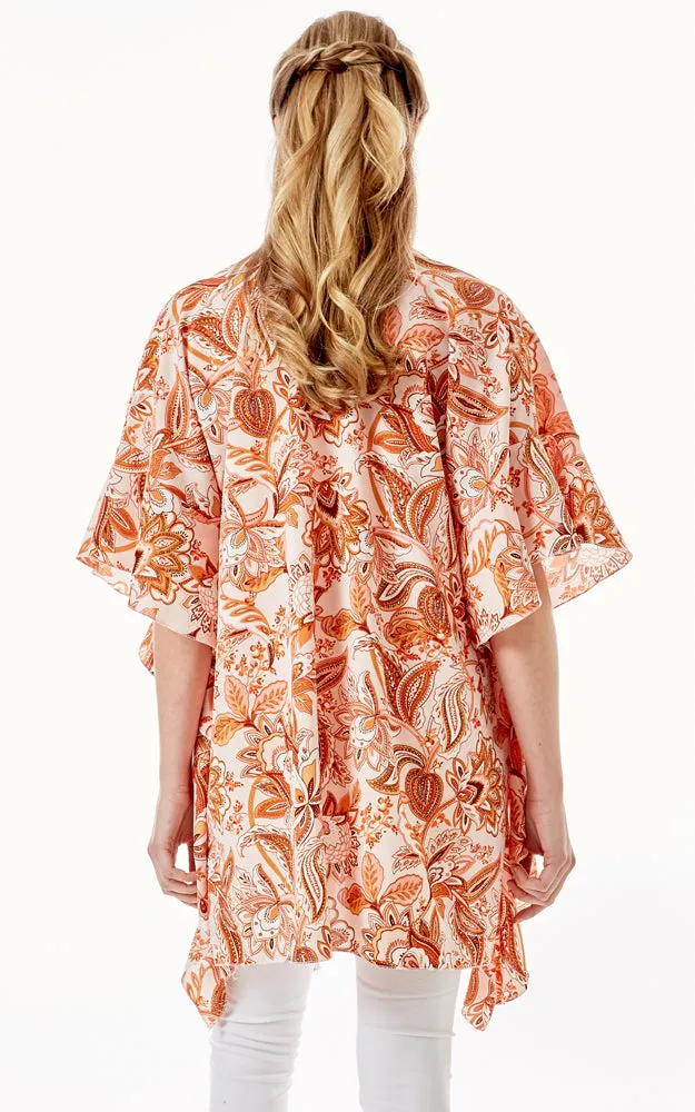 LOF1269 Floral Paisley Print Cover Up w/Ruffle Sleeves