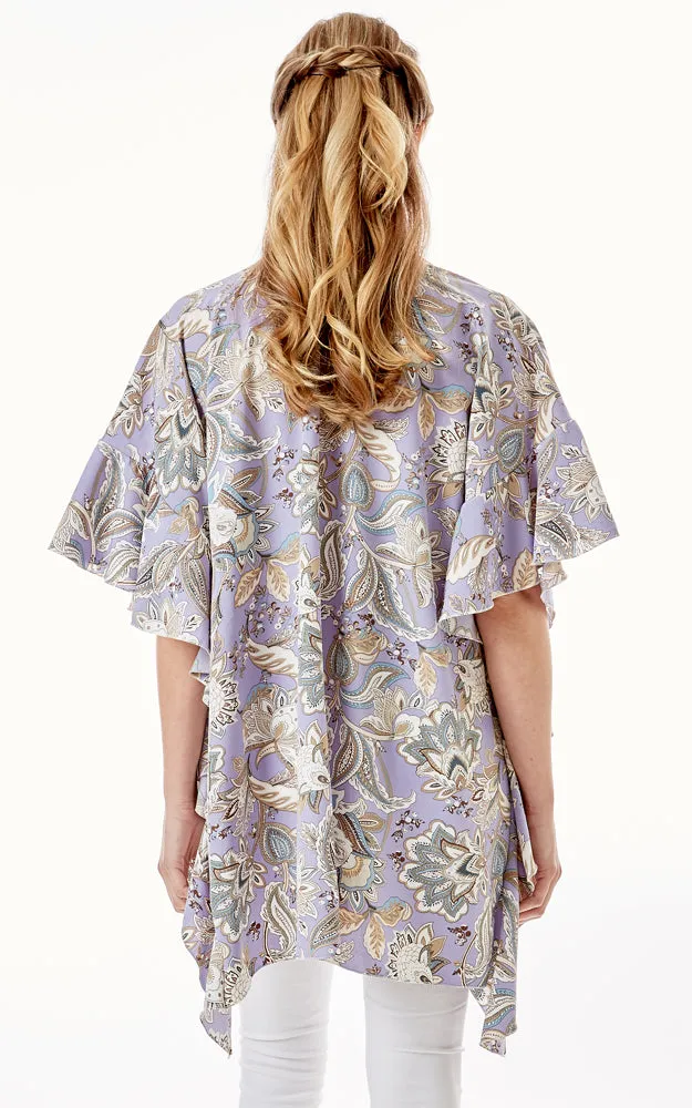 LOF1269 Floral Paisley Print Cover Up w/Ruffle Sleeves