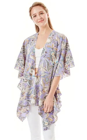 LOF1269 Floral Paisley Print Cover Up w/Ruffle Sleeves