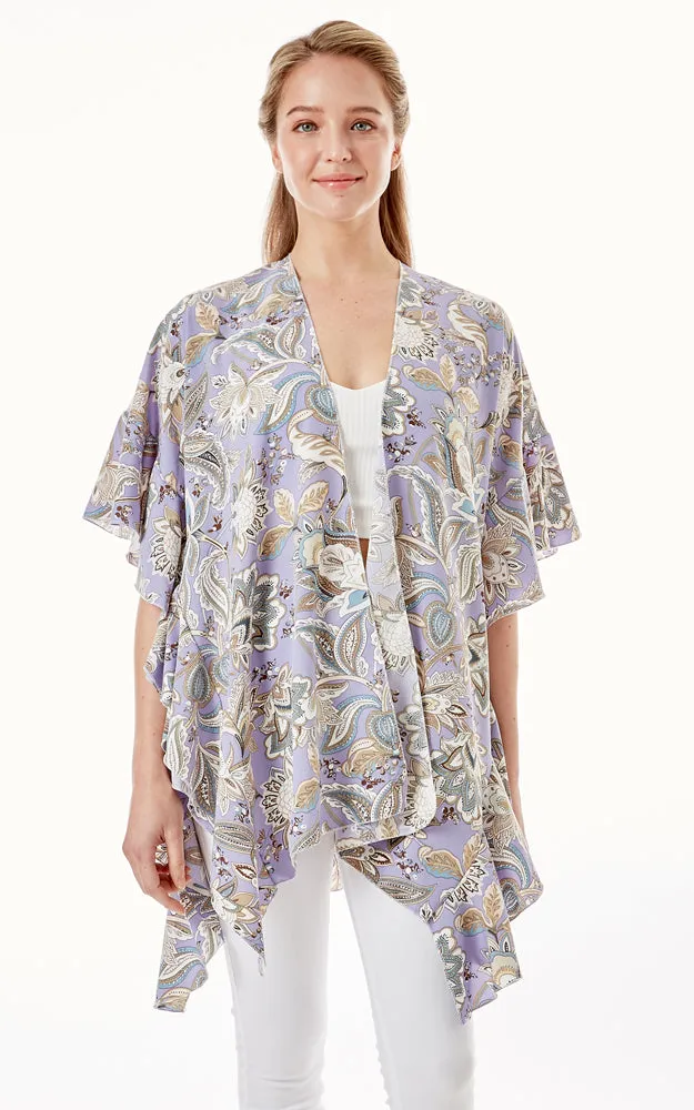 LOF1269 Floral Paisley Print Cover Up w/Ruffle Sleeves
