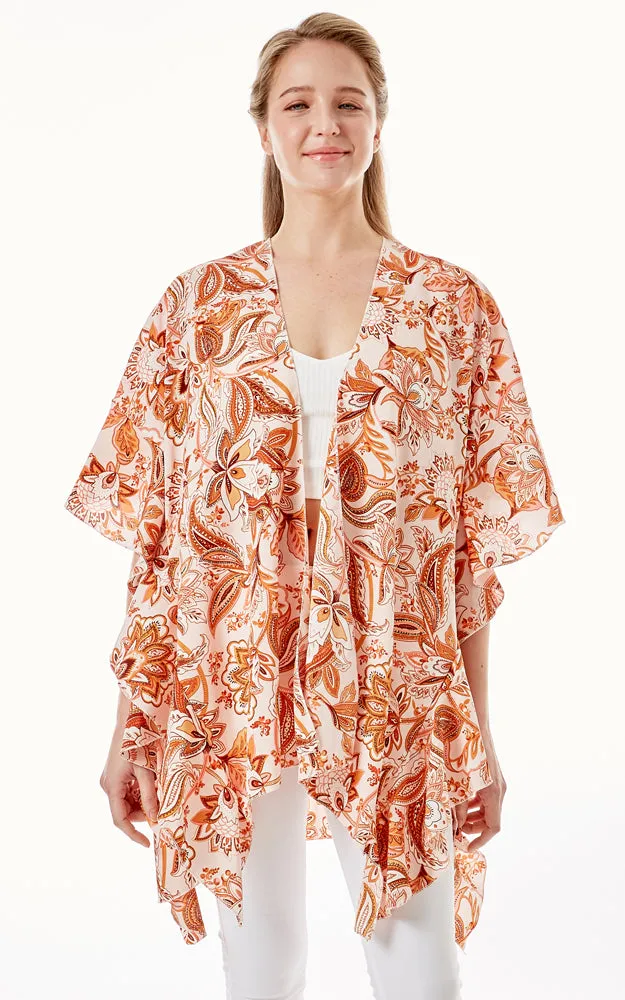 LOF1269 Floral Paisley Print Cover Up w/Ruffle Sleeves