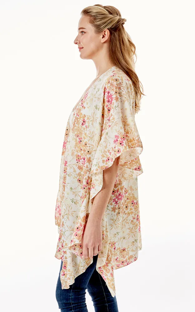 LOF1270 Floral Print Cover Up w/Ruffle Sleeves