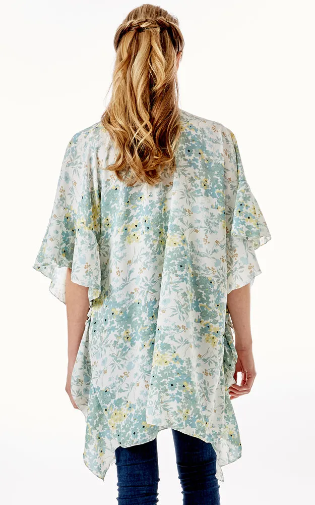 LOF1270 Floral Print Cover Up w/Ruffle Sleeves