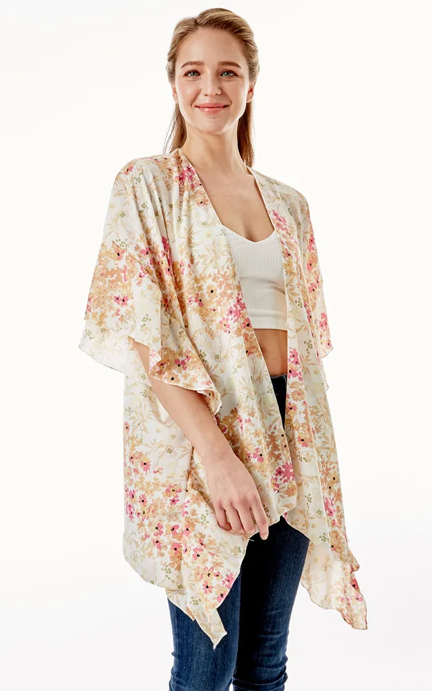 LOF1270 Floral Print Cover Up w/Ruffle Sleeves