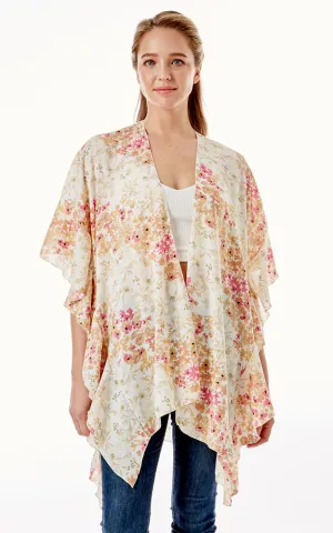 LOF1270 Floral Print Cover Up w/Ruffle Sleeves