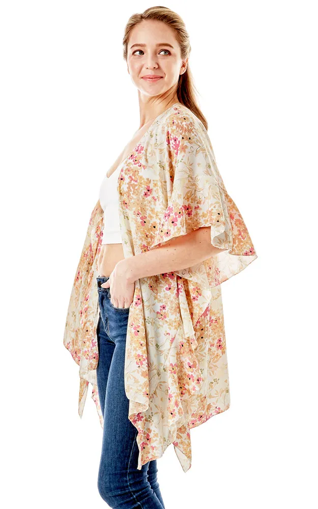 LOF1270 Floral Print Cover Up w/Ruffle Sleeves